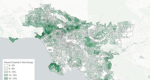 Green choropleth map of Los Angeles
