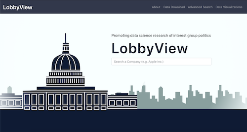Screenshot of the homepage of LobbyView