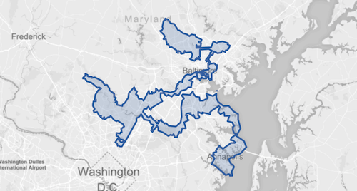 Screenshot of a gerrymandered district near Baltimore, MD